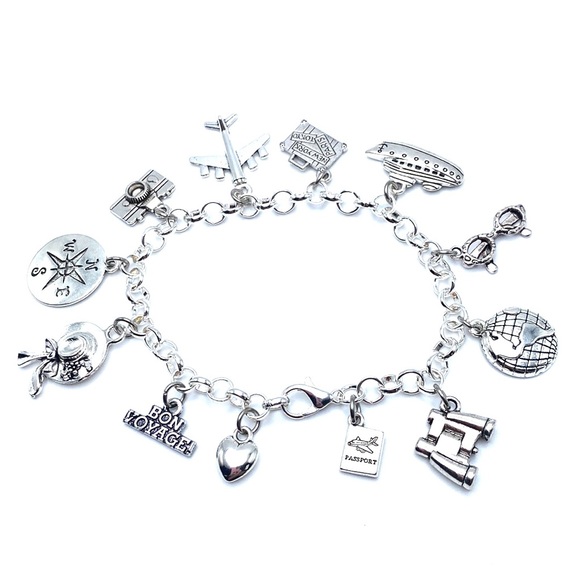 Travel Charm Bracelet Cruise Airplane Bon Voyage Traveler Charms - Picture 2 of 7